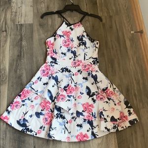 Formal White dress with pink and navy flowers